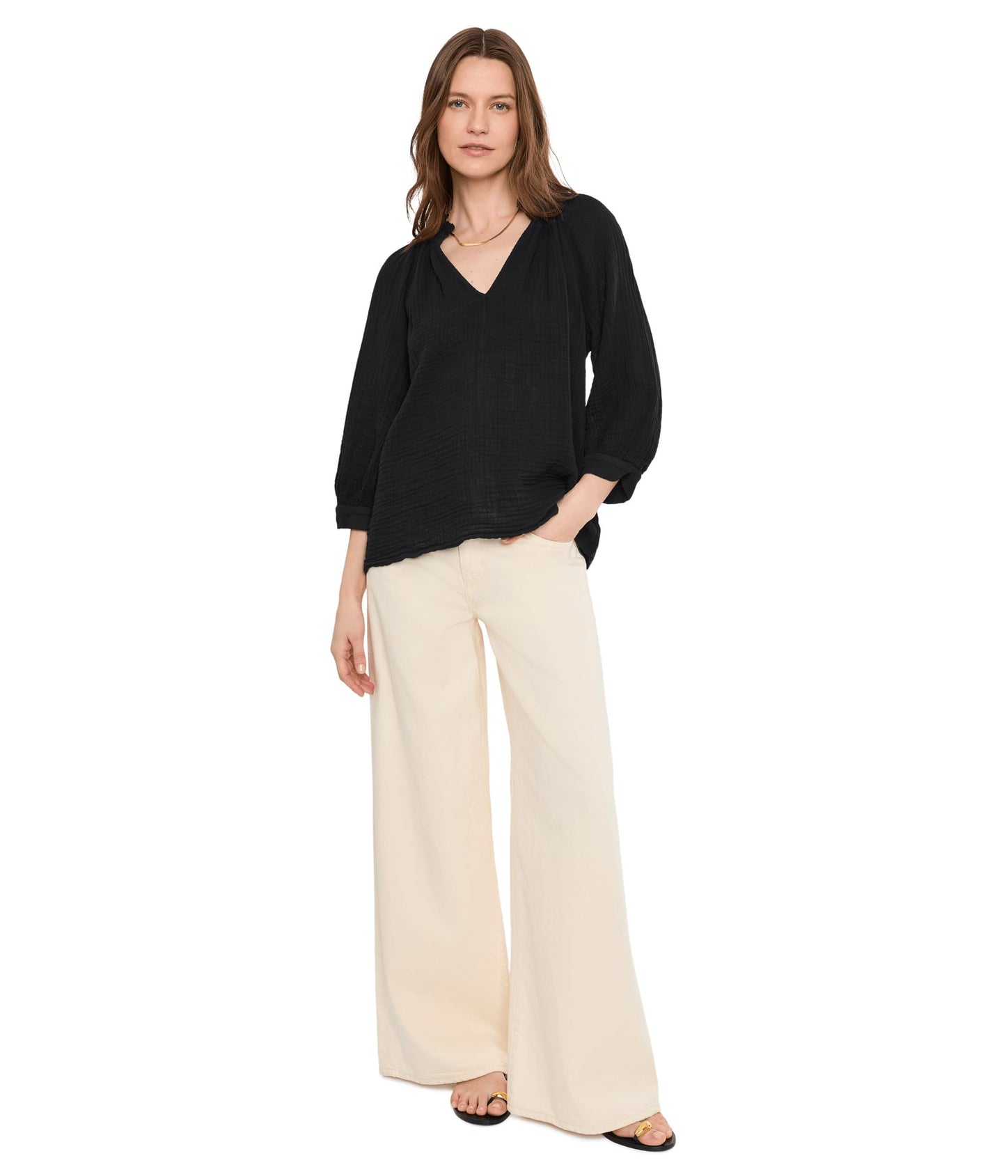 Michael Stars Women's Kali 3/4 Sleeve Ruffle Neck