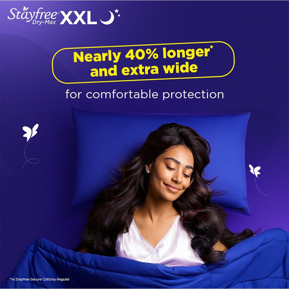 Stayfree Dry Max All Night XL Dry Cover Sanitary Pads For Women With Wings, 28 Pads