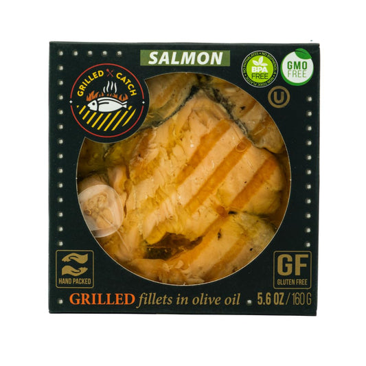 Grilled Catch Canned Salmon Fillet in Pure Olive Oil, 5.6 oz (Pack of 4) – Premium Farm-Raised Norwegian Seafood, Tinned Gourmet Protein, Omega-3 Rich, Ready-to-Eat, Packed in Latvia