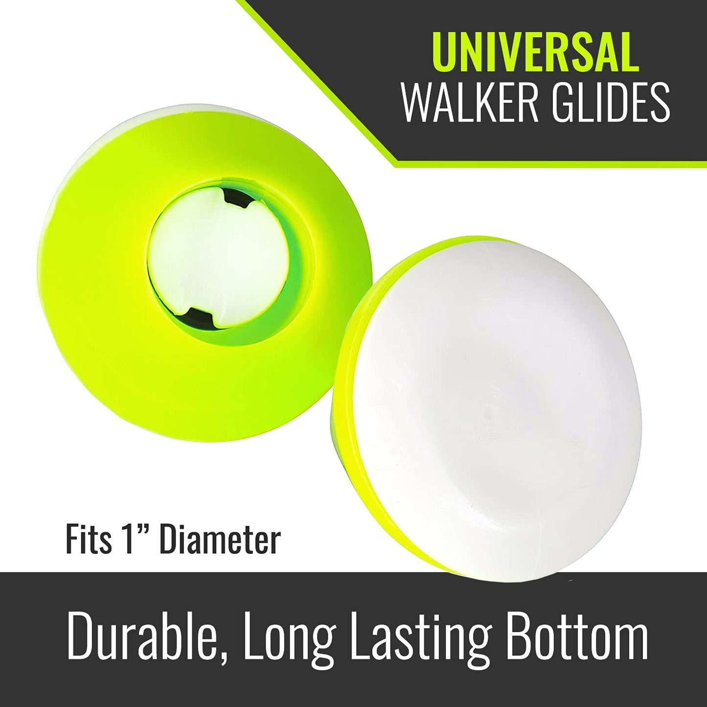 HealthSmart Walker Ski Glides, Walker Caps or Walker Pads for Rollators and Walking Aids, Universal Fit, Mobility Aid, Senior Living Accessory, Pack of 2