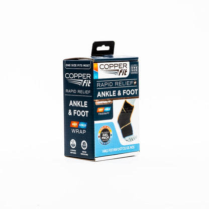 Copper Fit unisex adult Rapid Relief & Hot/Cold Ankle Foot Wrap with Hot Cold Pack, Black, One Size Fits Most US
