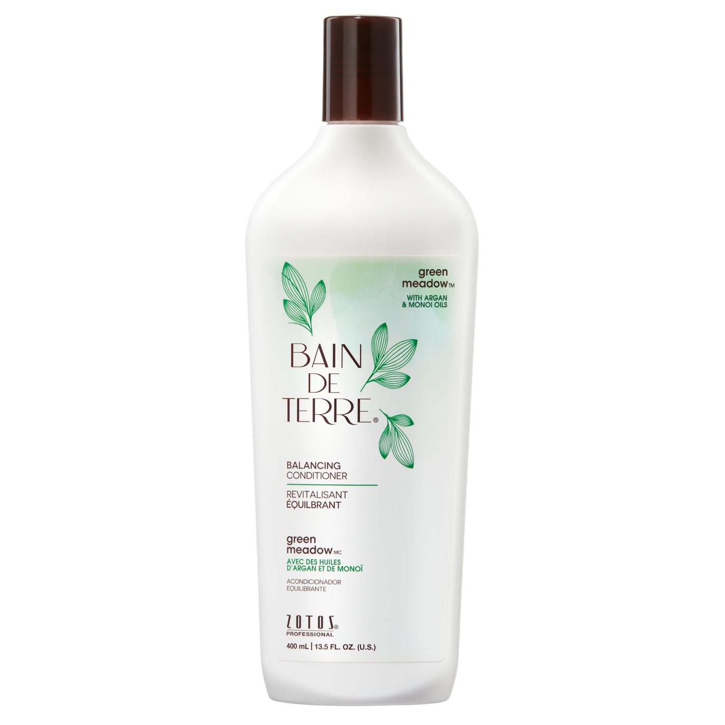 Bain de Terre Green Meadow Balancing Conditioner, Gentle Moisture Balance for Soft, Silky & Bouncy Hair with Argan & Monoi Oils, Paraben-free, Color-Safe, Vegan (2 sizes)