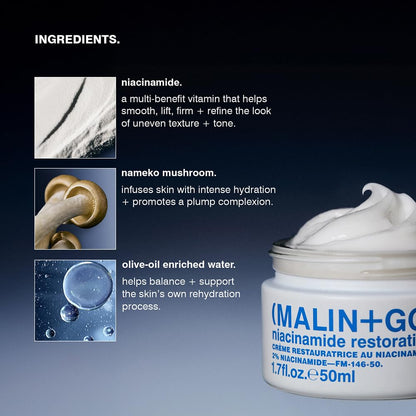 MALIN+GOETZ Niacinamide Restorative Cream | Clinically Proven Multi-Benefit Face Cream | Hydrates, Firms, Evens Skin Tone (1.7oz)