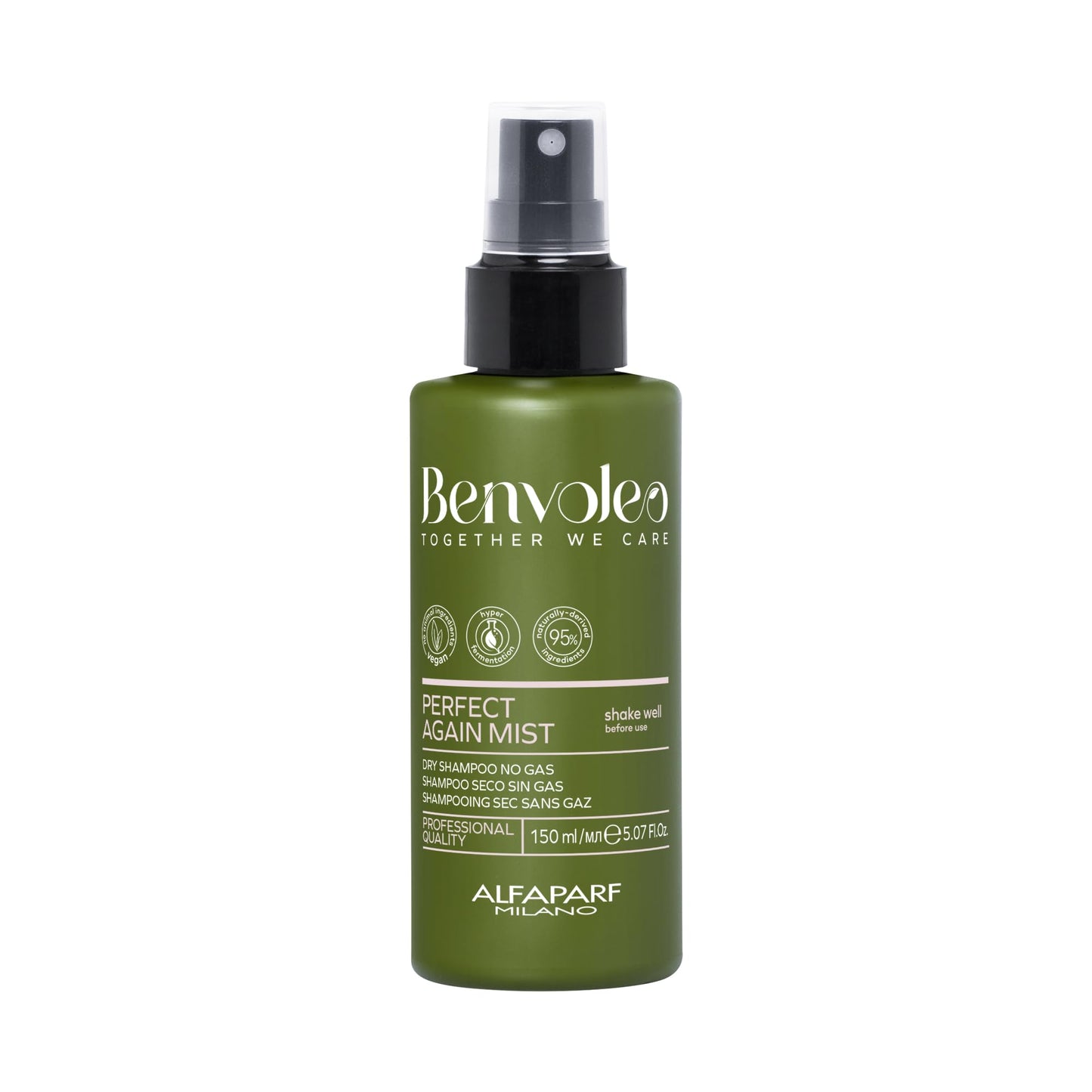 Alfaparf Milano Benvoleo Perfect Again Dry Shampoo Mist - Clean, Vegan, Sustainable Hair Care - Gas/Aerosol Free - Eliminated Residue and Odor - Two-Phase Dry Shampoo - 5.07 Fl. Oz.