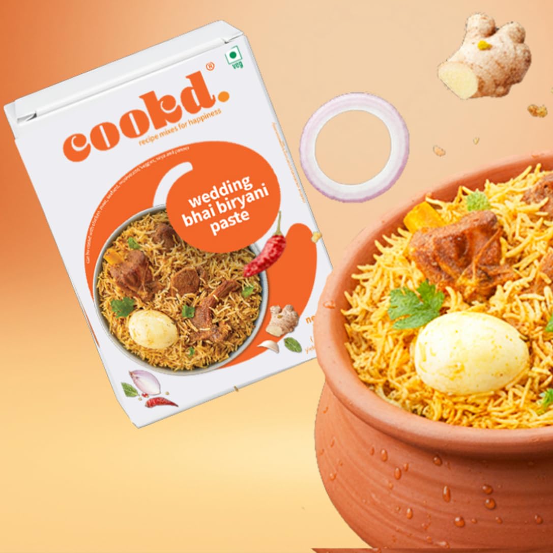 Cookd Wedding Bhai Biryani Paste 255g Preservative Free | Festive-Style One-Pot Biryani Base with Seasoning Oil | Zero Added Colours & Flavours | Authentic Wedding Biryani Taste | Serves 3 in 20 Minutes ( pack of 2)