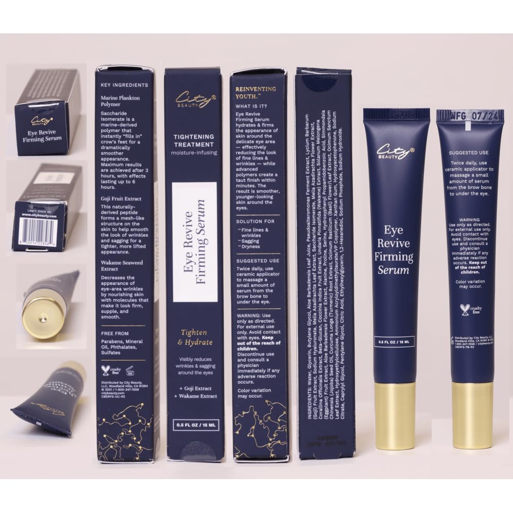 City Beauty Eye Revive Firming Serum - Anti-Aging Formula - Firm, Tighten, & Hydrate - Natural Solution For Sagging Skin & Under-Eye Wrinkles - Cruelty-Free Skin Care