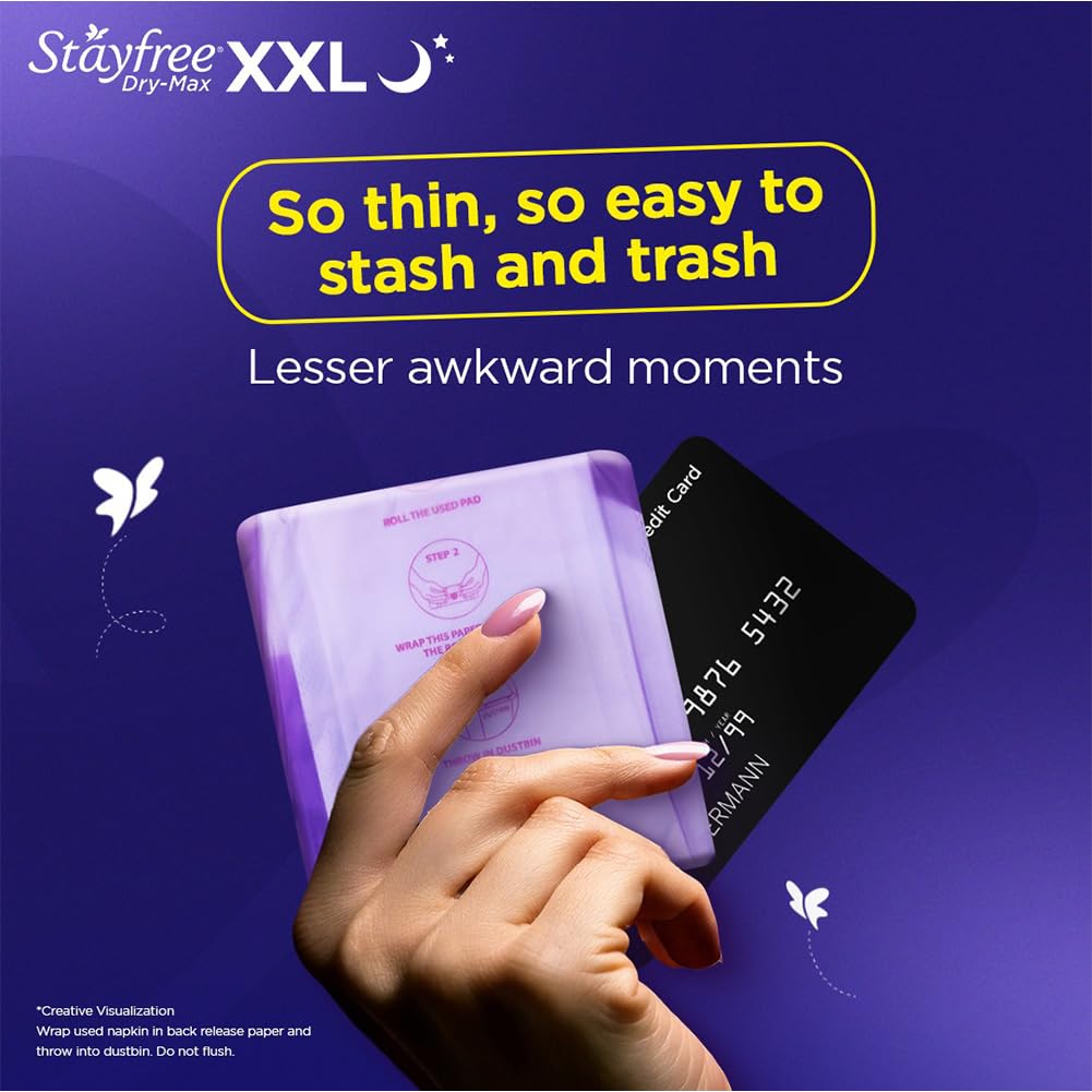 Stayfree Dry Max All Night XL Dry Cover Sanitary Pads For Women With Wings, 28 Pads
