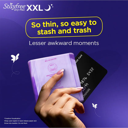 Stayfree Dry Max All Night XL Dry Cover Sanitary Pads For Women With Wings, 28 Pads