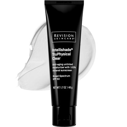 Revision Skincare Intellishade® TruPhysical Clear SPF 50, 100% Mineral Face Sunscreen, Oil-Free Anti-Aging Moisturizer with SPF and Vitamin C, Invisible Sunscreen for Sensitive Skin, 1.7 oz