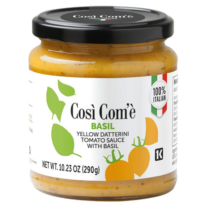 Cosi Come - Yellow Tomato Pasta Sauce with Basil, 10.23 Oz, Made with Yellow Datterino Tomatoes, Non GMO, Non Preservative, Product of Italy