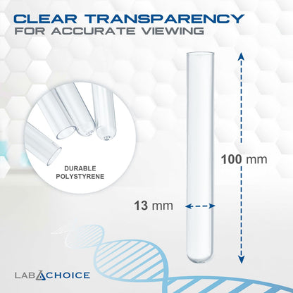 LabChoice Plastic Test Tubes - 2000 Count, 13x75mm Polysterene Test Tube for Centrifugation & Testing - Clear PS Material - Lab Equipment and Supplies
