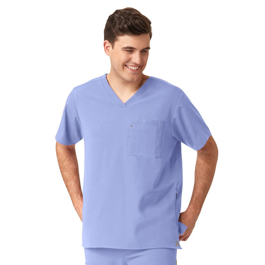 WonderWink Mens Knit Panel V-Neck Scrub Top, Ceil Blue, L