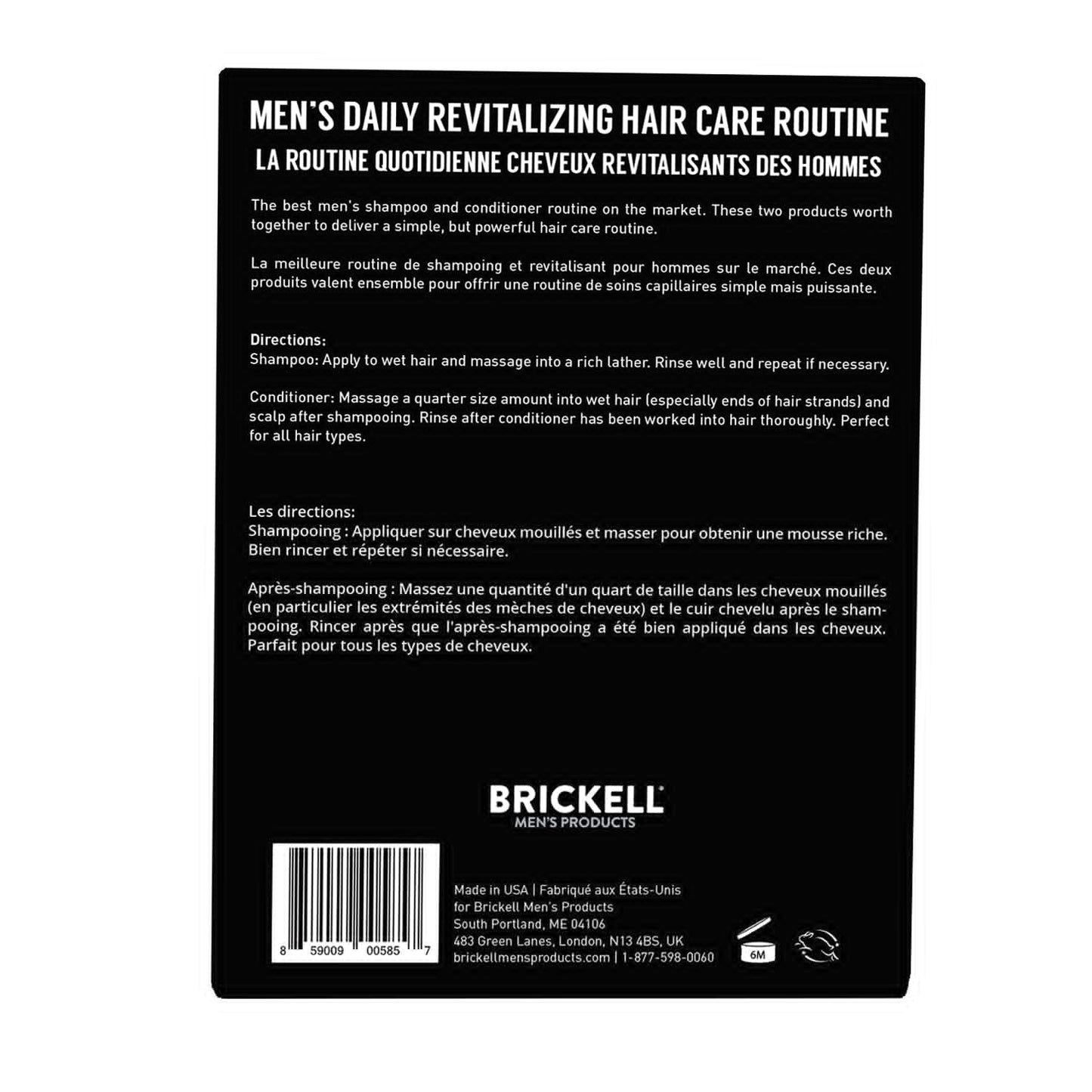 Brickell Men's Daily Revitalizing Hair Care Routine, Shampoo and Conditioner Set For Men, With Pro-Vitamin B5, Aloe, and Tea Tree Oil, Strength and Volume Enhancing Conditioner, Gift Set