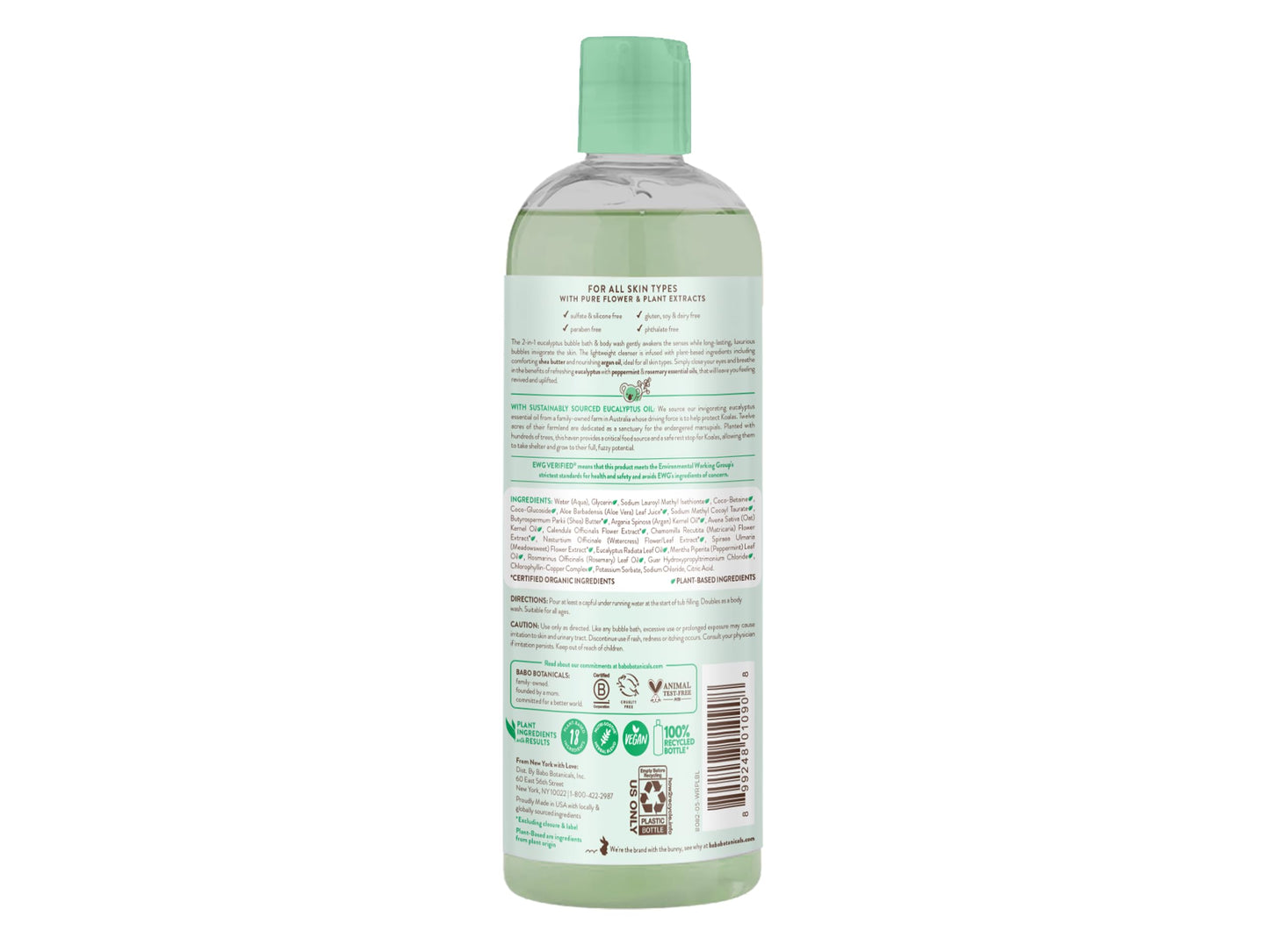BABO Botanicals Eucalyptus Remedy 2-in-1 Bubble Bath & Wash - Invigorating Eucalyptus, Rosemary & Peppermint - for All Ages - EWG Verified - Vegan