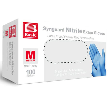 Basic Medical Blue Nitrile Exam Gloves - Latex-Free & Powder-Free - NGPF-7002 (Box of 100), Medium