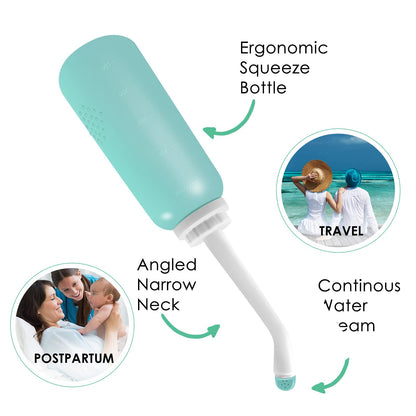 RUFCRIL Peri Bottle, Portable Travel Bidet with Bag, TPE Material Can Be Boiled, 17oz/500ml with 2 Sealing Rings,Essentials for Postpartum Perineal Care,Feminine Cleansing,and Baby(Green)