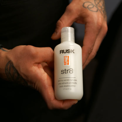 RUSK Designer Collection Str8 Anti-Frizz and Anti-Curl Lotion, Light, Greaseless, Temporarily Removes Curl and Eliminates Frizz, White 6 oz