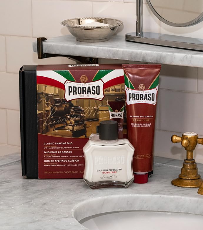 Proraso Shaving Kit - Nourishing Shaving Cream & After Shave Balm for Coarse, Thick Beards - Premium Italian Shave Kit Duo for Men - Gift Set for Men
