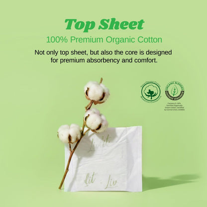 Livlit Organic Cotton Sanitary Pad Bundle – Regular Pads 14pcs + Large Pads 12pcs, Chlorine Free, Unscented, Ultra Absorbent Period Care