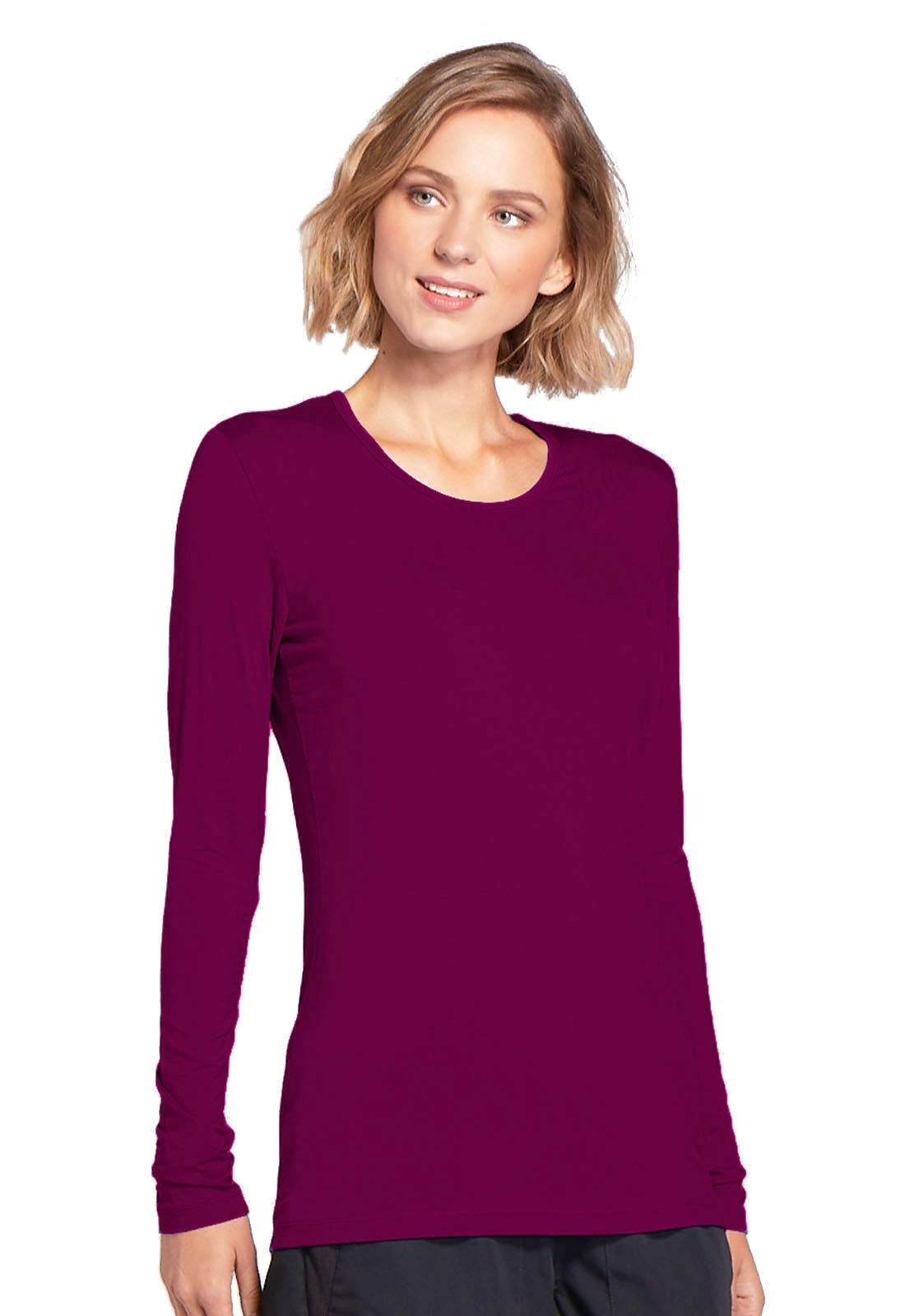 Cherokee Long Sleeve Underscrub for Women Modern Classic fit Soft Crew Neck Knit Tee with 2-Way Stretch - 4881