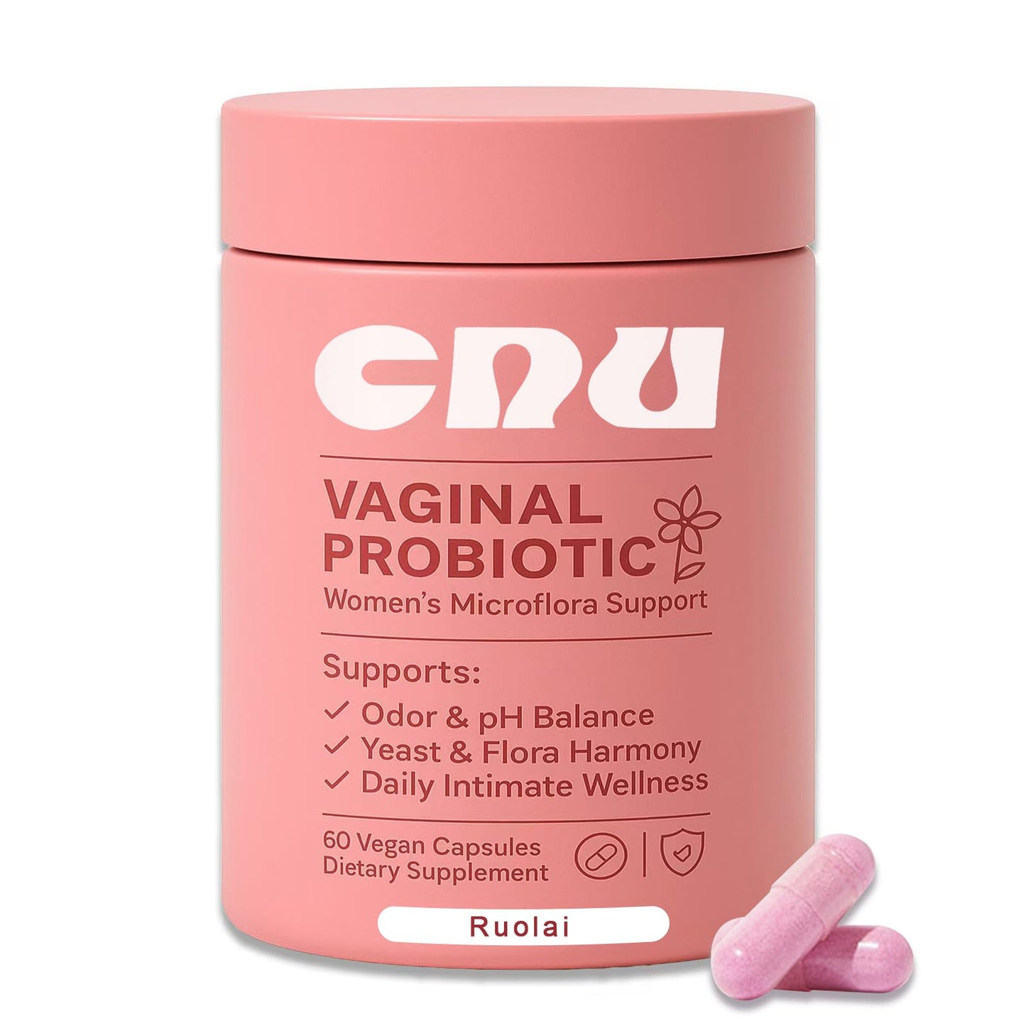 Ruolai Women's Vaginal- pH Balance & Prebiotics with Lactobacillus - Promote Healthy Vaginal Flora & Vaginal Odor,60 Count