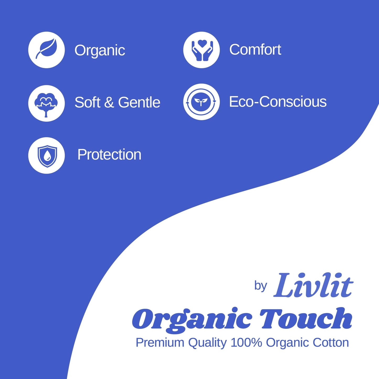Livlit Organic Cotton Sanitary Pad Bundle – Long Liners 40pcs + Regular Pads 14pcs, Chlorine Free, Unscented, Ultra Absorbent Period Care