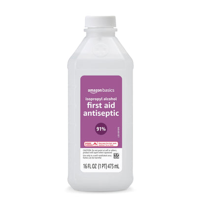 Amazon Basics 91% Isopropyl Alcohol First Aid Antiseptic, Unscented, 16 Fl oz, 1-Pack