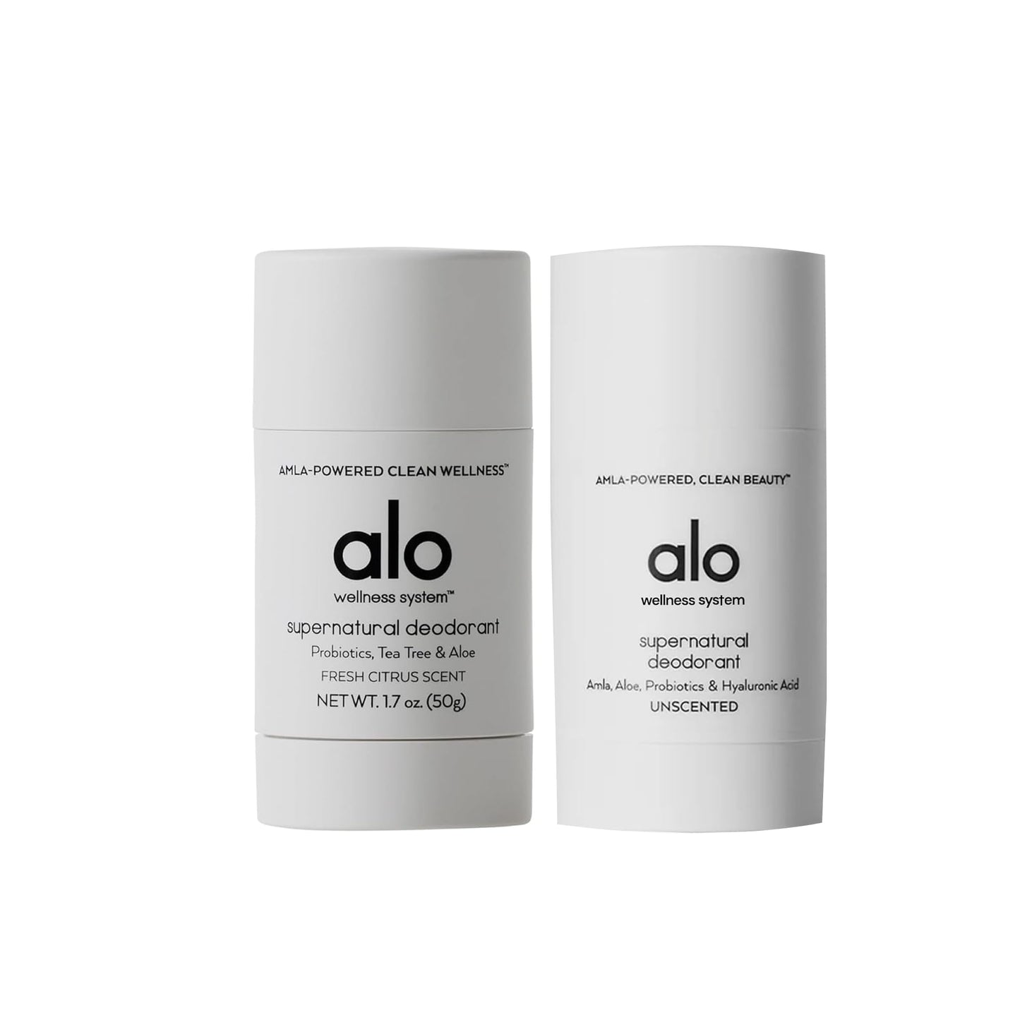ALO Yoga Alo Supernatural Deodorant - Citrus Scented + Unscented - Long-Lasting, Skin-Saving, Soothing Deodorant - Aluminum & Baking Soda-Free - 1.7 Oz (2 Pack)