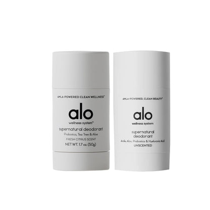 ALO Yoga Alo Supernatural Deodorant - Citrus Scented + Unscented - Long-Lasting, Skin-Saving, Soothing Deodorant - Aluminum & Baking Soda-Free - 1.7 Oz (2 Pack)
