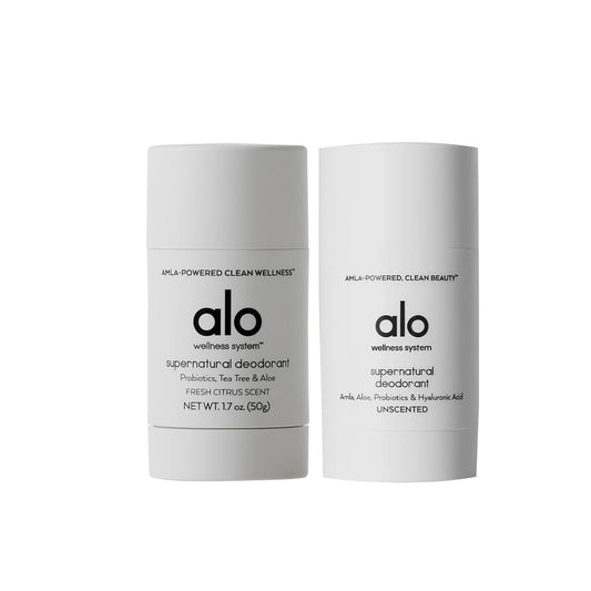 ALO Yoga Alo Supernatural Deodorant - Citrus Scented + Unscented - Long-Lasting, Skin-Saving, Soothing Deodorant - Aluminum & Baking Soda-Free - 1.7 Oz (2 Pack)