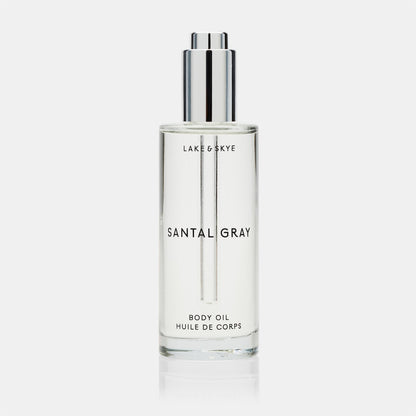 Lake & Skye Santal Gray Body Oil, 3.4 fl oz (100 ml), Hydrating with Vitamin E & Sweet Almond Oil - Woody Scent