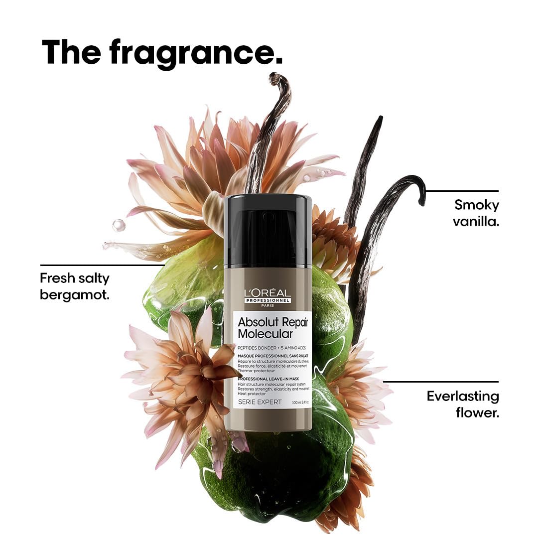 L'Oréal Professionnel Paris Absolut Repair Molecular Leave In Mask - Smooths and Strengthens Hair For All Damaged Hair Types, Protects from Heat