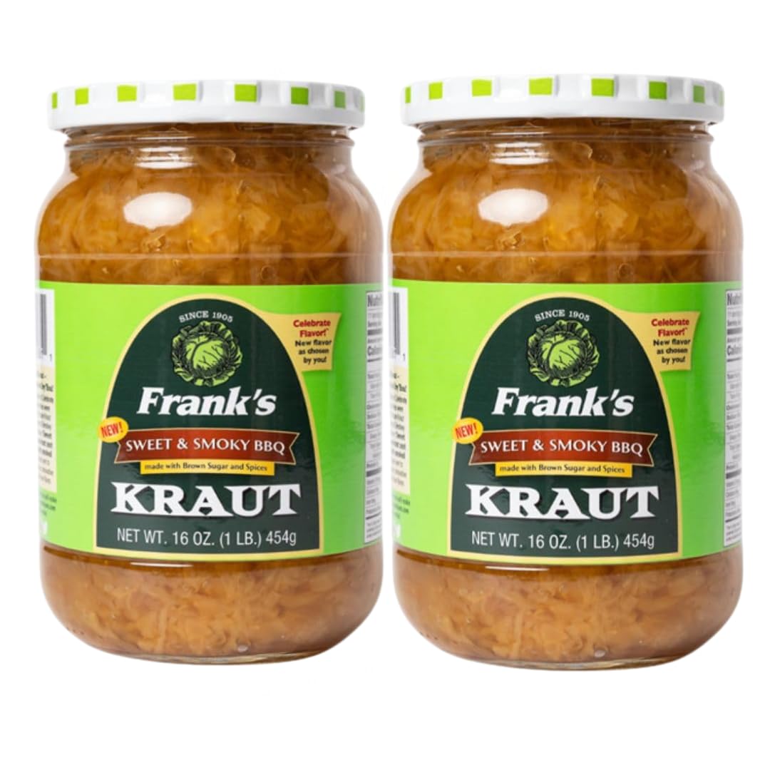 Frank’s Kraut Sweet & Smokey BBQ Kraut, 16oz Jar, 2 pack – Sweet, Smoky Sauerkraut for Grilling, Sandwiches & BBQ Meals