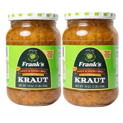 Frank’s Kraut Sweet & Smokey BBQ Kraut, 16oz Jar, 2 pack – Sweet, Smoky Sauerkraut for Grilling, Sandwiches & BBQ Meals