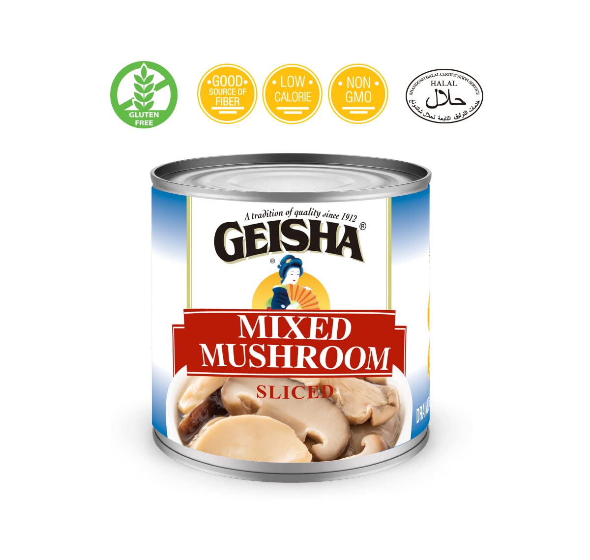 GEISHA Mixed Mushroom Sliced 4OZ. (Pack of 12), Mixed Mushroom| Halal Certified － NON-GMO － Gluten Free－Good Source of Fiber－Only 10 Calories per Container
