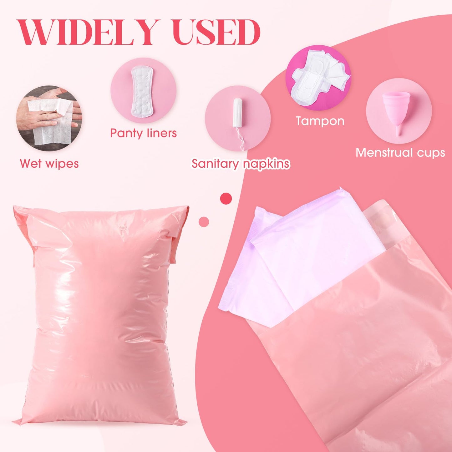 1000 Pcs Sanitary Napkin Disposal Bags Bulk Pink Feminine Hygiene Bags Pack 9.8 x 5.9 Inch to Block Odors for Tampons and Pads Work and Home Dormitories Place