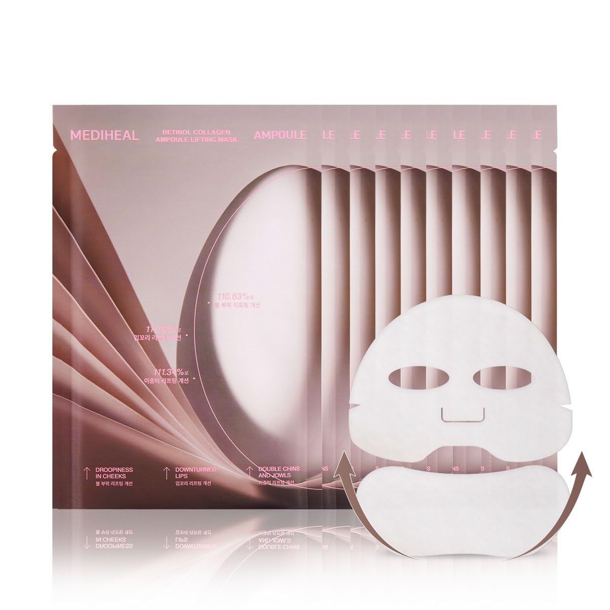 Mediheal Retinol Collagen Ampoule Lifting Mask (10 Counts) forV Line Mask, Anti-Aging - Helps Reduce Fine Lines & Wrinkles, and Smoothens Skin