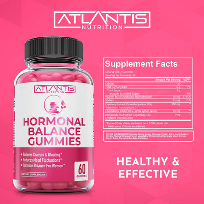 Atlantis Nutrition Hormonal Balance for Women & PMS Relief Gummies - Alleviates Cramps, Bloating, Mood Swings, Hot Flashes & Night Sweats - Cranberry, Dong Quai & Chasteberry Menstrual Cramp Relief
