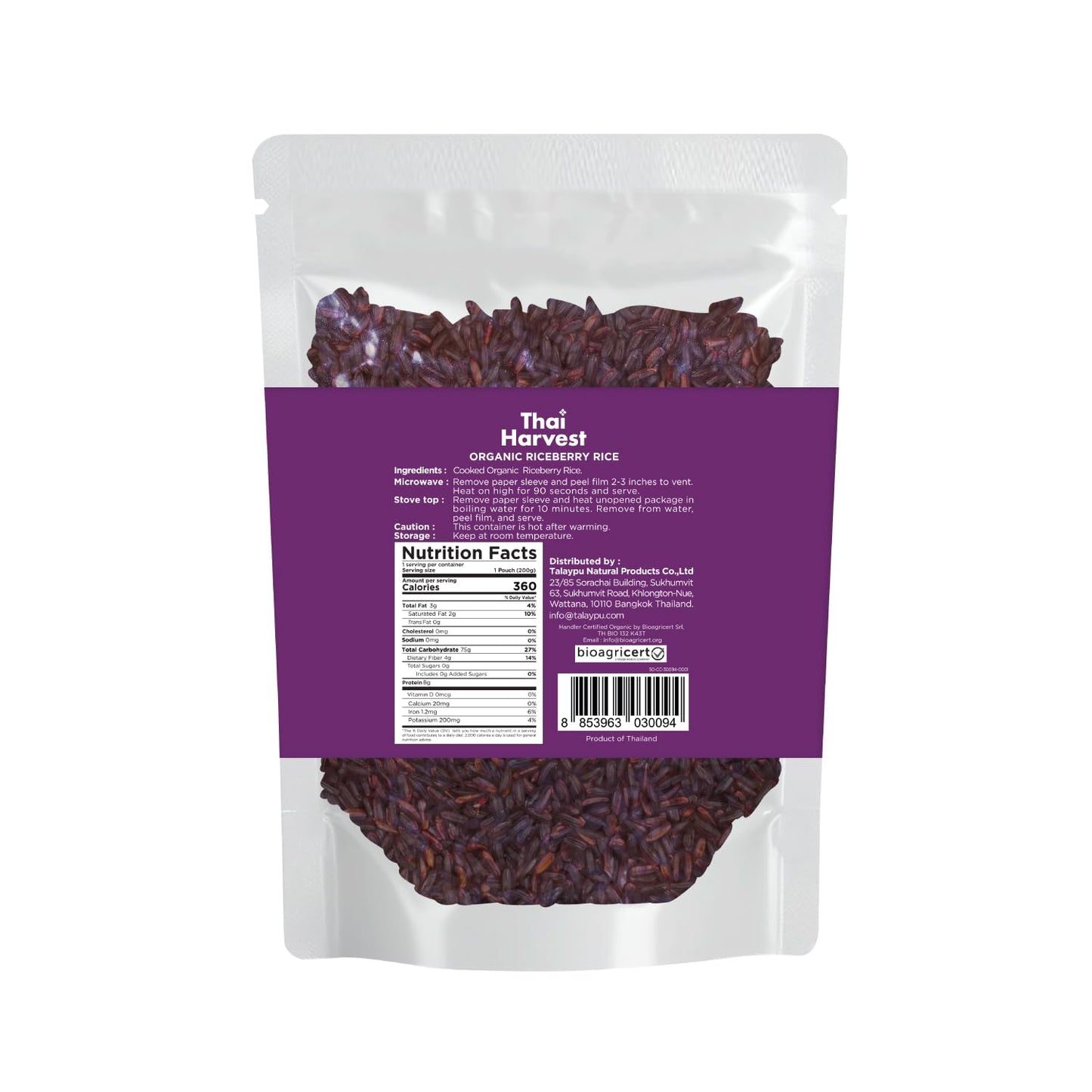 THAI HARVEST 100% USDA Organic Riceberry Rice 7 Ounce (Pack of 8) Microwaveable 90 Seconds Ready to Eat Instant Rice for Quick Dinner Meals Zero Preservatives Gluten Free