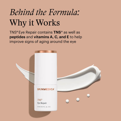SkinMedica TNS Eye Repair Cream - Helps reduce the appearance of fine lines, wrinkles, and dark circles with a powerful blend of peptides, vitamins, and antioxidants, NEW PACKAGING, 0.5 Oz