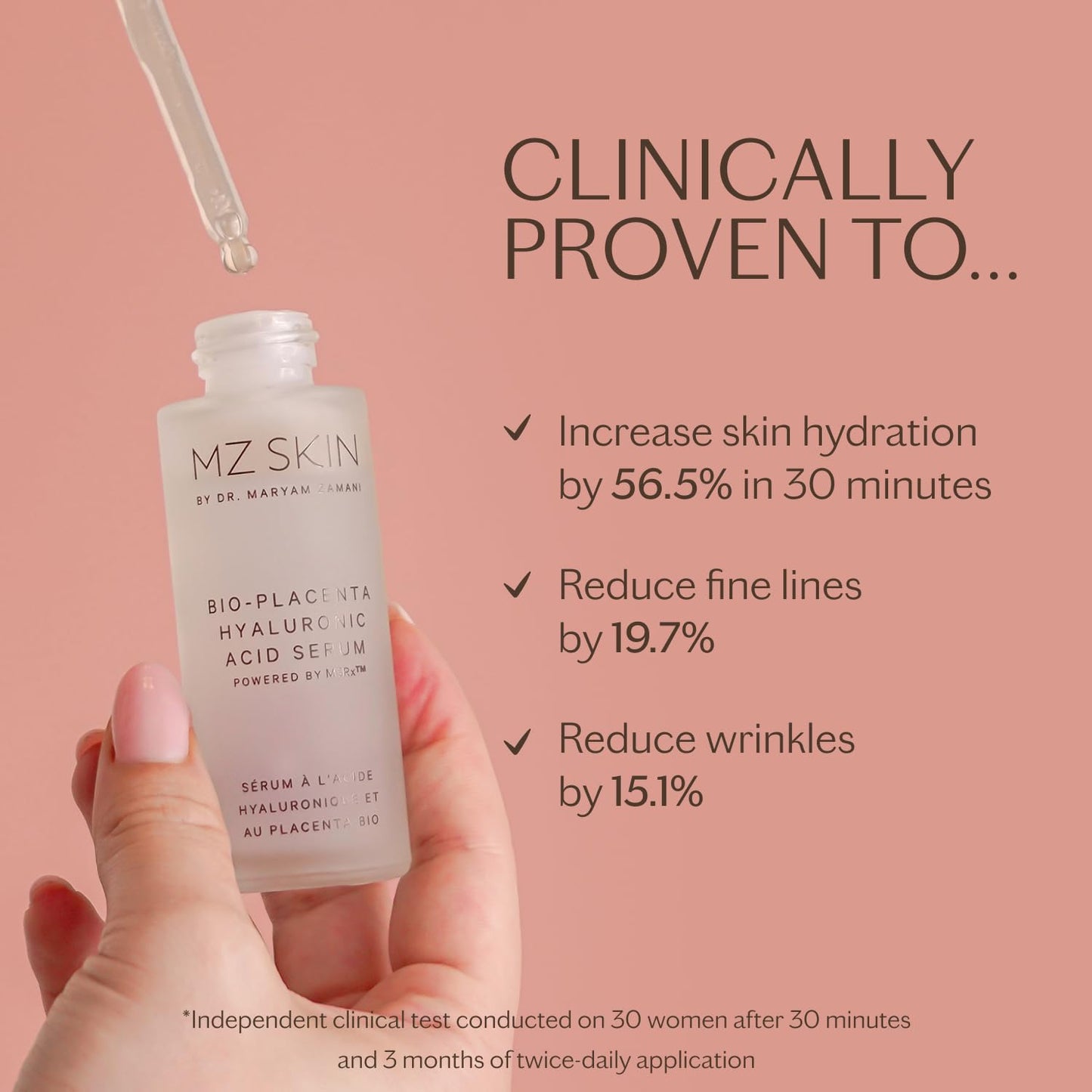 MZ SKIN Bio-Placenta Hyaluronic Acid Serum 1.01 fl oz | Deep Hydration & Skin Renewal with Bio-Placenta, M5Rx Complex & Hyaluronic Acid | Plumps, Firms & Smooths | All Skin Types, Fragrance Free