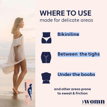 womn Intimate Comfort DRY & FRESH LIQUID POWDER – Talc-Free Anti-Chafe Cream for Under-Bust, Thighs & Groin. Natural Moisture & Friction Control, 1.7 Fl. Oz.