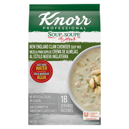 Knorr Professional Soup du Jour New England Clam Chowder Soup Mix No added MSG, 0g Trans Fat per Serving, Just Add Water, 27 oz, Pack of 4