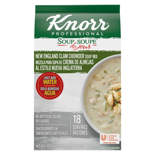 Knorr Professional Soup du Jour New England Clam Chowder Soup Mix No added MSG, 0g Trans Fat per Serving, Just Add Water, 27 oz, Pack of 4