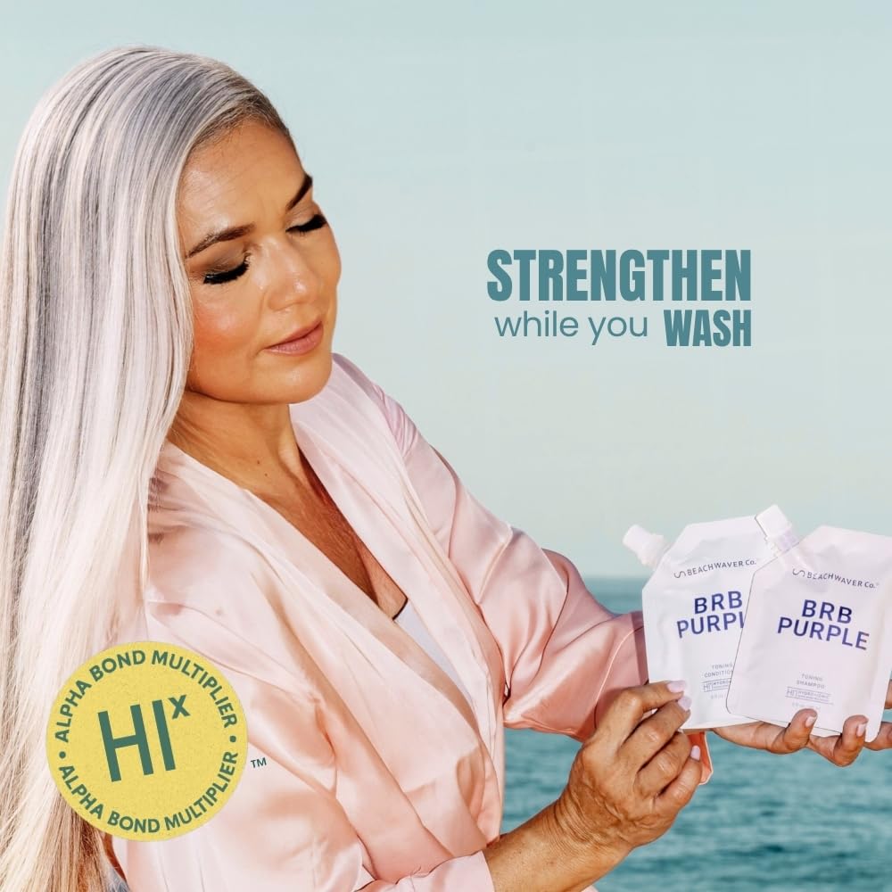 The Beachwaver Co. BRB Blonde Purple Conditioner - Travel Size (3 Oz) | Anti-Brass Toning Conditioner w/HiX Vegan Bond Multipliers | Moisturizing Sulfate-Free Formula for Blonde & Grey Hair