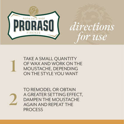 Proraso Medium Hold Moustache Wax - Natural Finish Beard & Moustache Styling Wax - Cream-to-wax Formula - 0.5oz