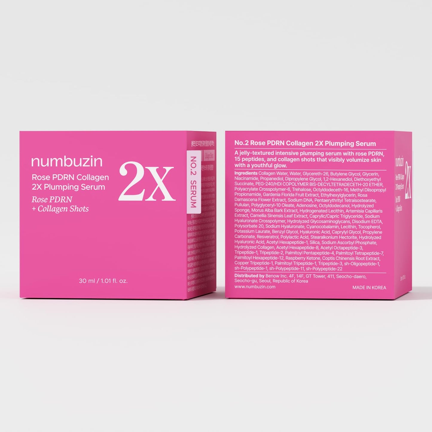 numbuzin No.2X Rose PDRN Collagen Plumping Serum, Collagen Spicule Serum for Firming & Volume Glow, PDRN, Peptides, Collagen, Hydrating Korean Skincare, 1.01 fl oz (30ml)