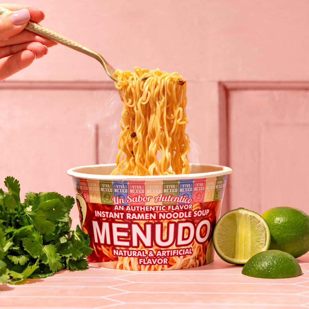 Menudo Instant Ramen Noodle Soup, Authentic Mexican Menudo Sopa, No Trans Fat, 9g Protein, Ready to Eat 3 Minute Meal, 6-Pack of 2.82oz Menudo Ramen Bowls