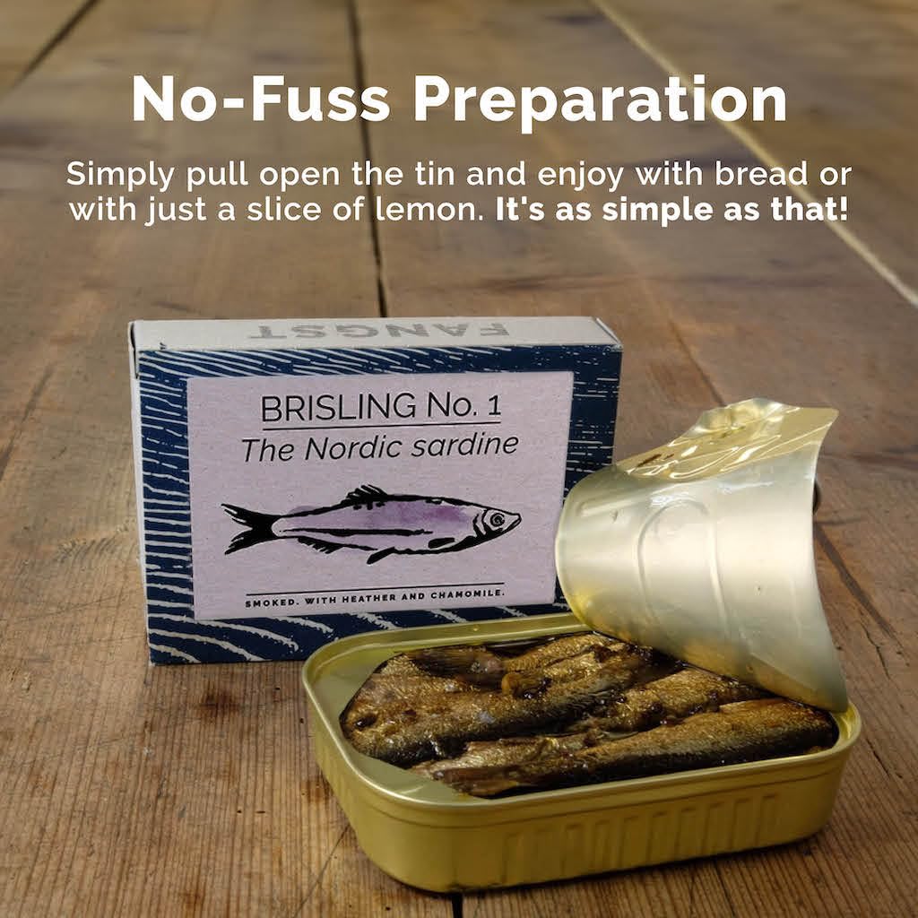 Fangst Brisling No. 1 | Tinned Nordic Sardines Smoked with Heather & Chamomile | 3 x 100g Can