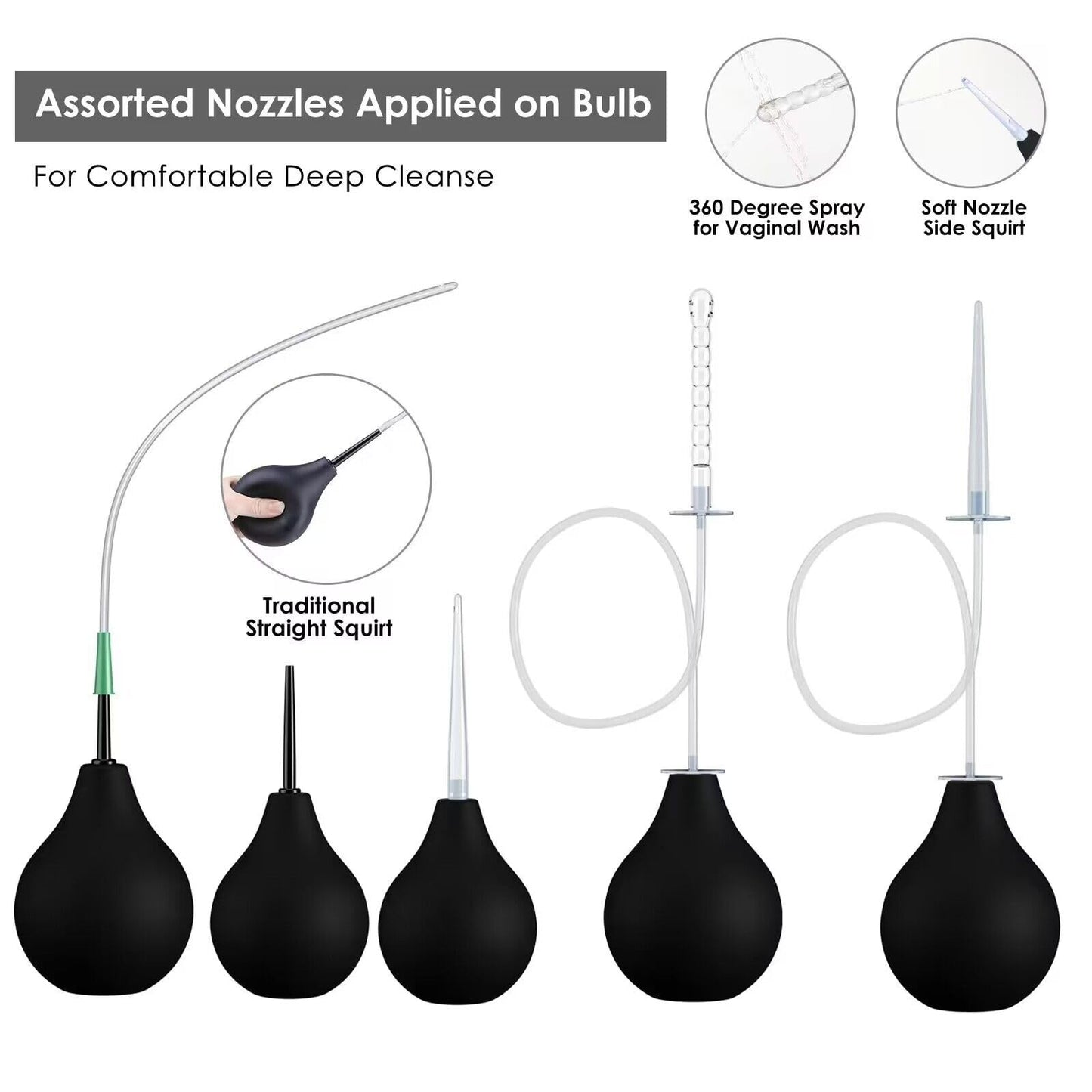 9Pcs Enema Bulb Kit for Men Women 19 Inch Silicone Hose Enema Nozzle Tip Colon Tube, Anal Vaginal Douche Rectal Enema Irrigation Syringe Pump Feminine Wash Shower Intestinal Colon Detox Cleansing Kit